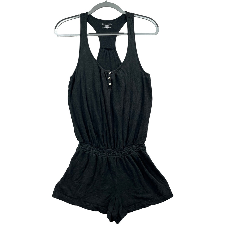 Victoria's Secret Romper Womens M Black Racerback Henley Elastic Waist Playsuit